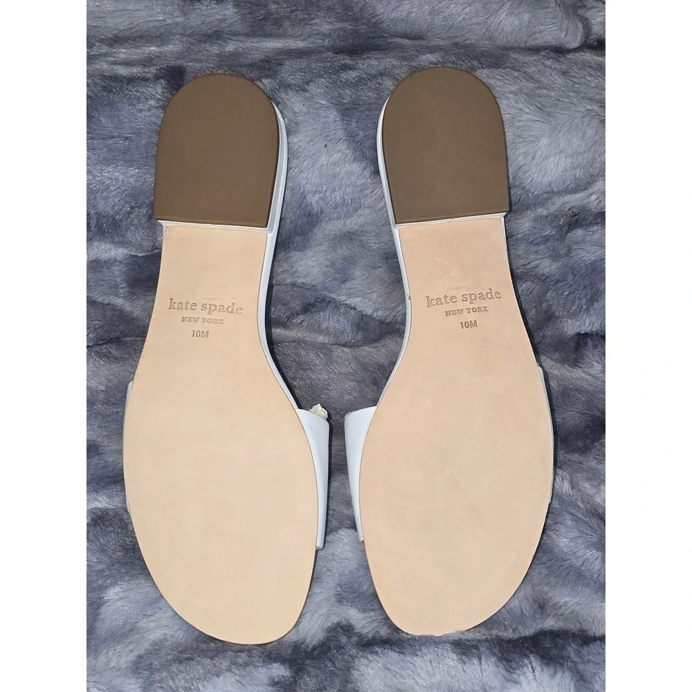 NWB Kate Spade Ferry White Leather‎ Slide Sandals Size 10